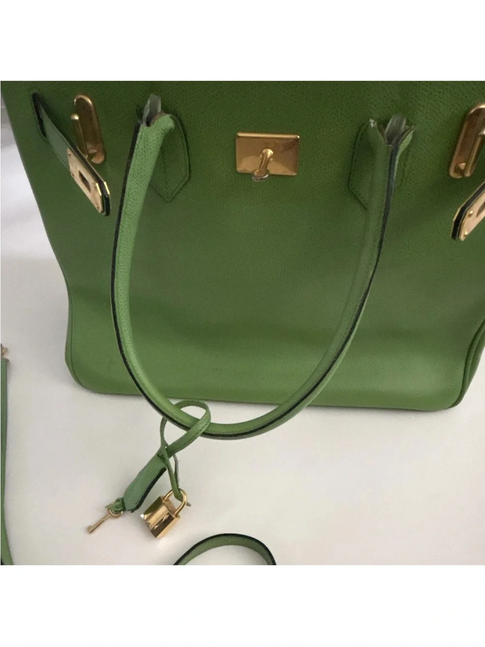 Green Leather Top-Handle Bag with Gold Hardware